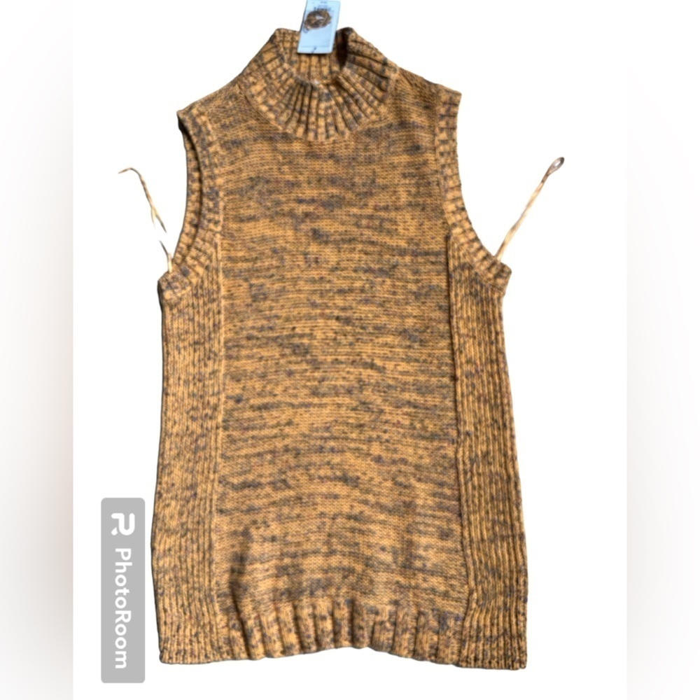 Nine West OrangeBlack Urban Safari Sleeveless Turtleneck Knit Sweater Top NWT XL